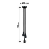 Schwarze Pendelleuchte mit drei Kabeln, 200 cm lang und 100 mm Deckenbefestigung, moderne LED Lampe