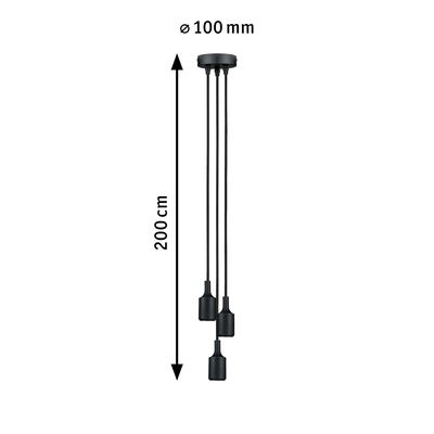 Schwarze Pendelleuchte mit drei Kabeln, 200 cm lang und 100 mm Deckenbefestigung, moderne LED Lampe