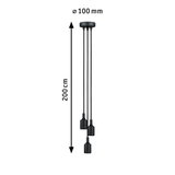 Zwarte hanglamp met drie snoeren, 200 cm lang en 100 mm plafondbevestiging, moderne LED lamp