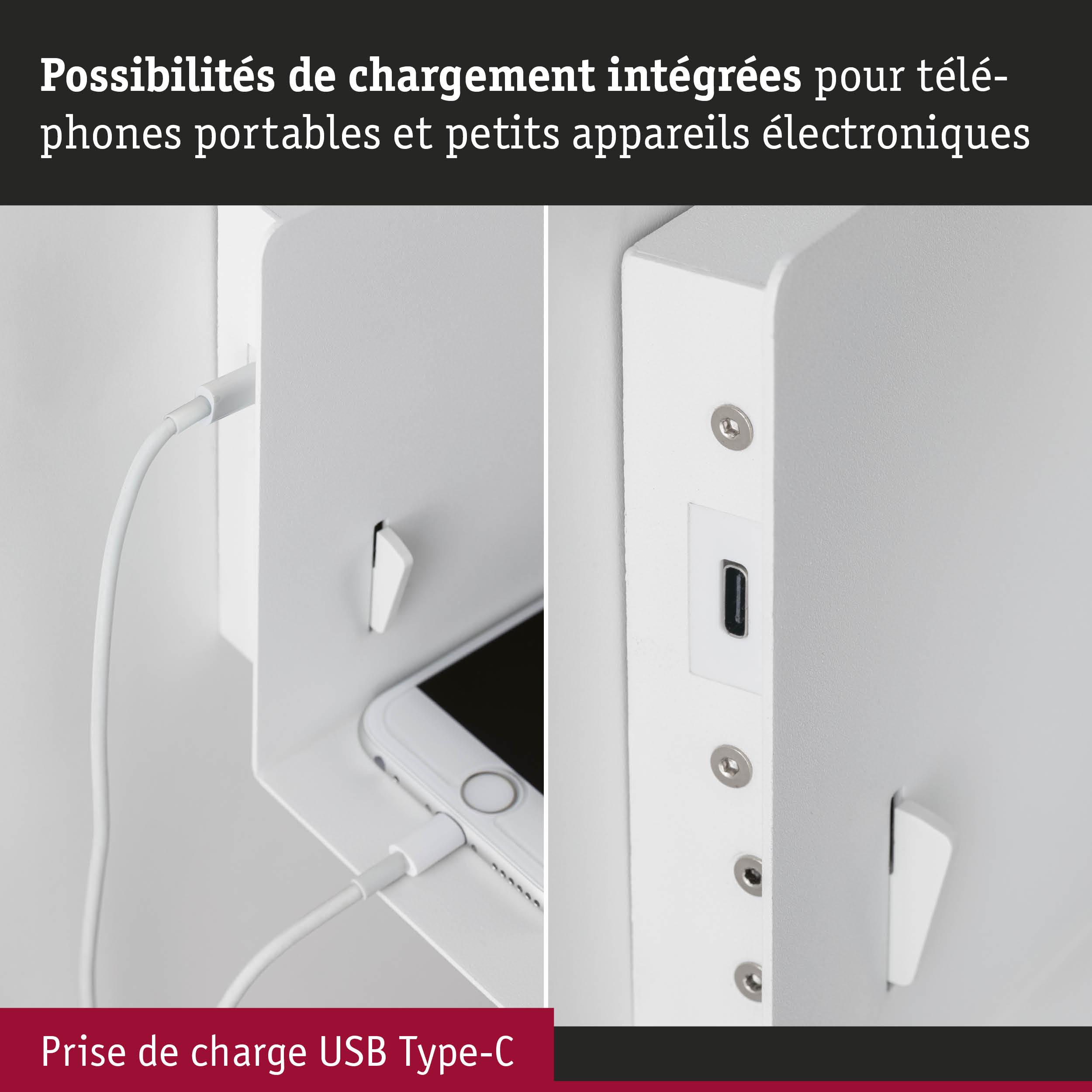Boîtier métallique blanc avec prise de charge USB Type-C intégrée pour téléphones et petits appareils