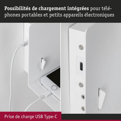 Boîtier métallique blanc avec prise de charge USB Type-C intégrée pour téléphones et petits appareils