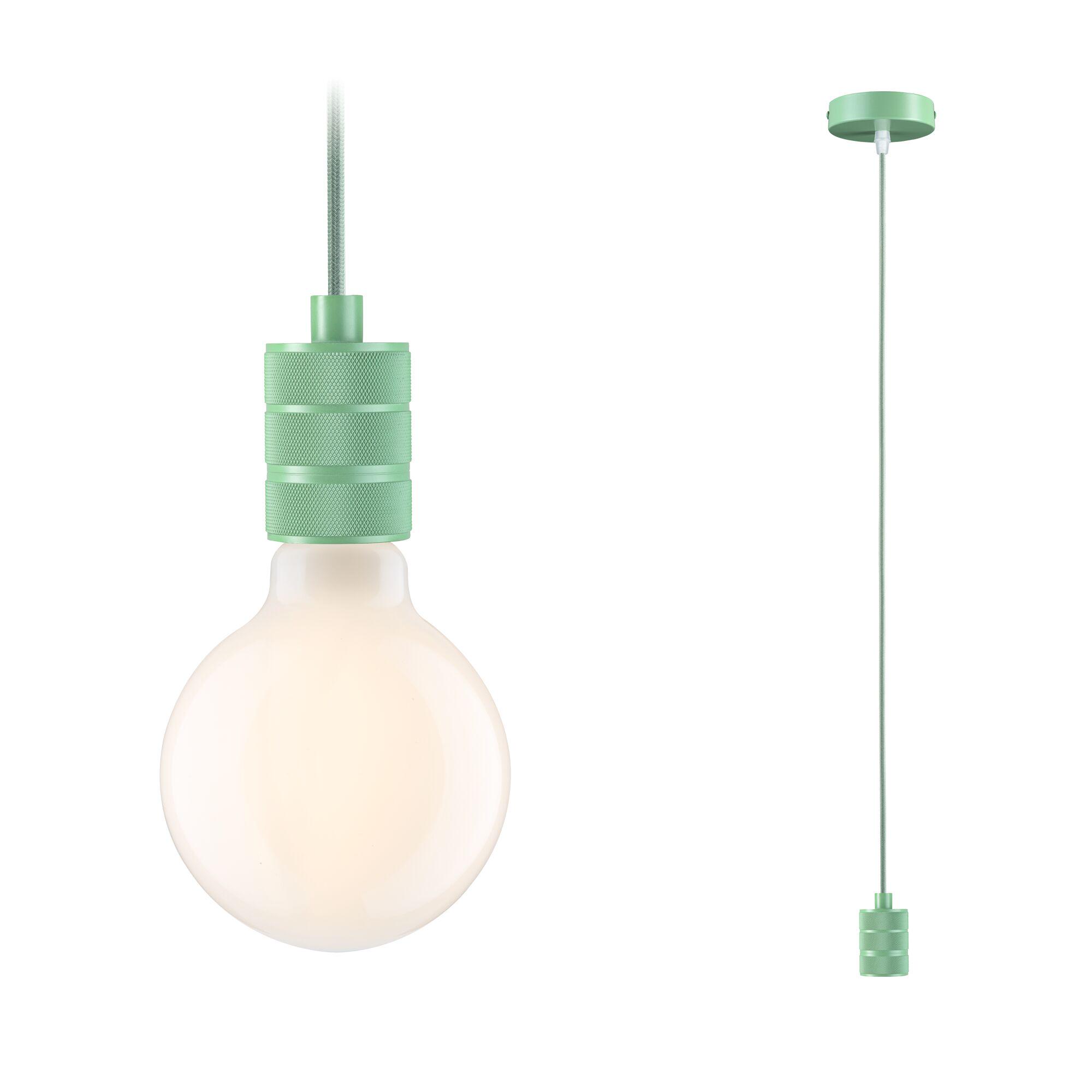 Groene hanglamp met stoffen kabel en ronde lamp voor moderne woonruimtes