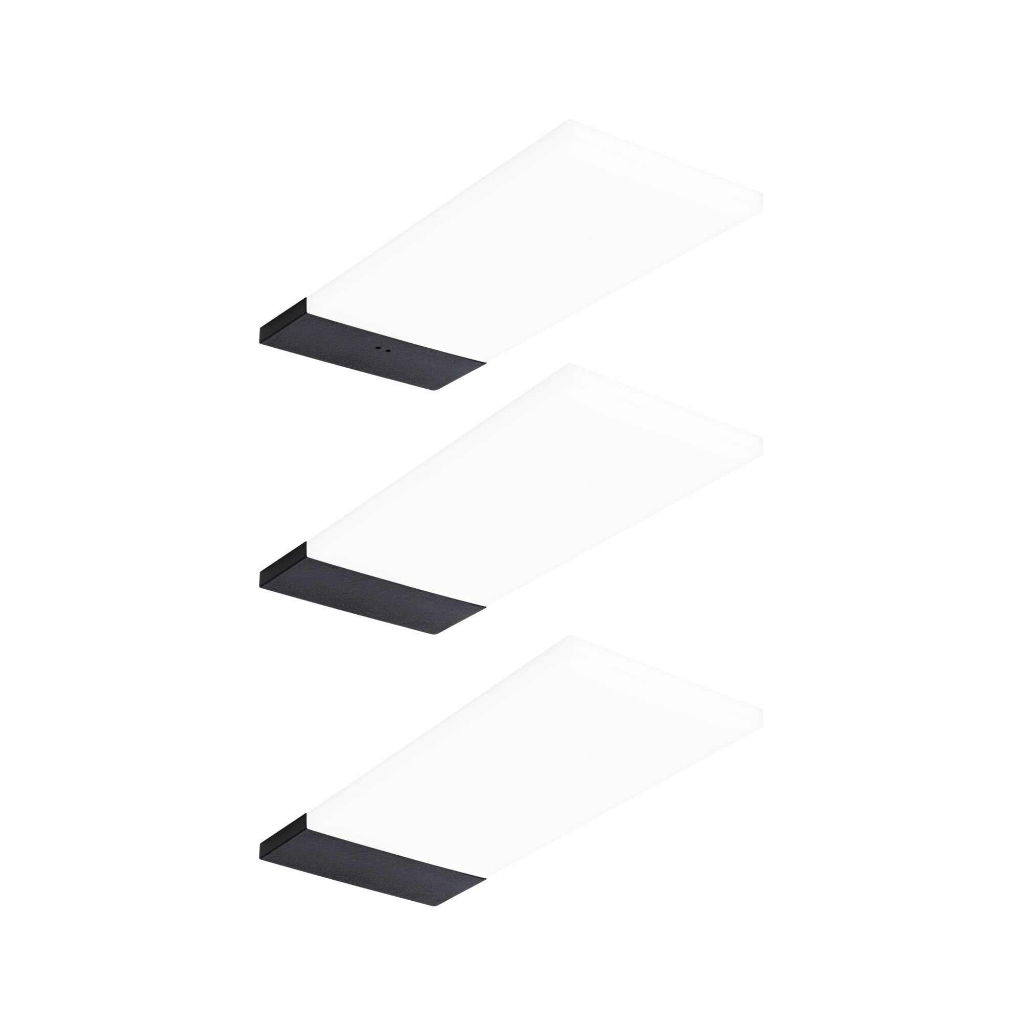 LED-onderkastverlichting Bredo Naderingsschakelaar Set van 3 3x2,5W 80x190mm 3x180lm 230/12V Zwart Drie platte witte LED-plafondlampen met zwarte uiteinden voor moderne kamerverlichting