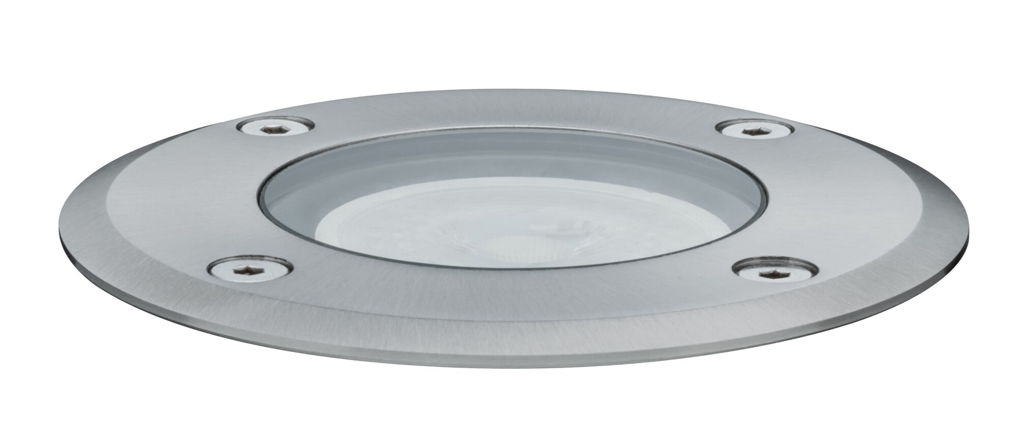 Rundes Einbau-LED-Bodenlicht aus gebürstetem Edelstahl mit Glasabdeckung für Außenbereiche