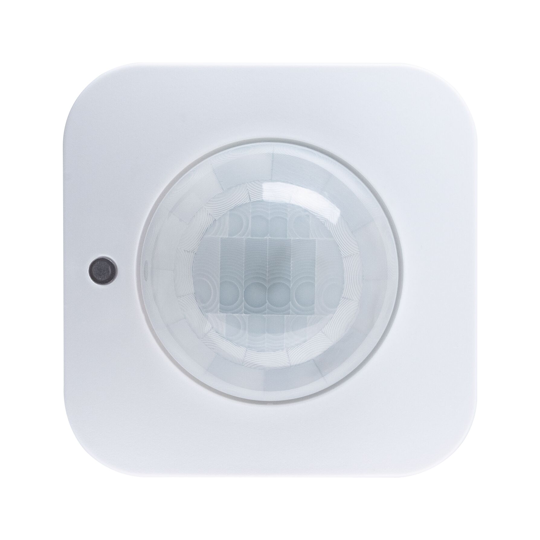 White square motion sensor with round lens for smart lighting control