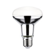 Reflektorlampe mit E27-Fassung aus klarem Glas und weißem Kunststoff für gezielte Beleuchtung