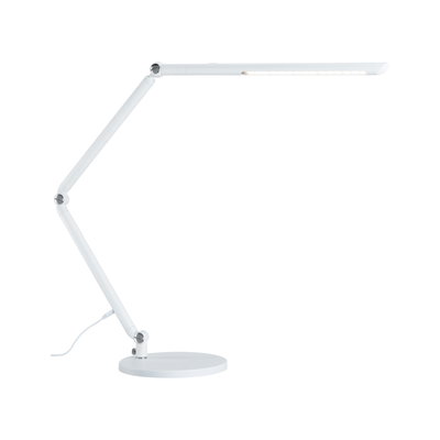 Witte metalen LED-bureaulamp met verstelbare arm voor moderne werkverlichting