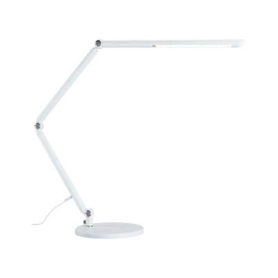 White metal LED desk lamp with adjustable arm for modern workspace lighting