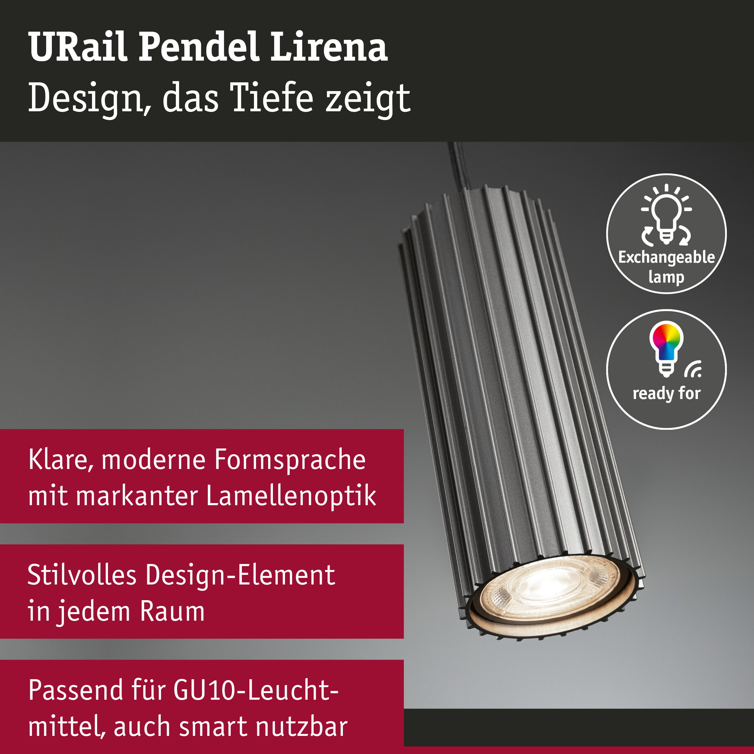 URail Pendel Lirena GU10 max. 10W 230V Titanium