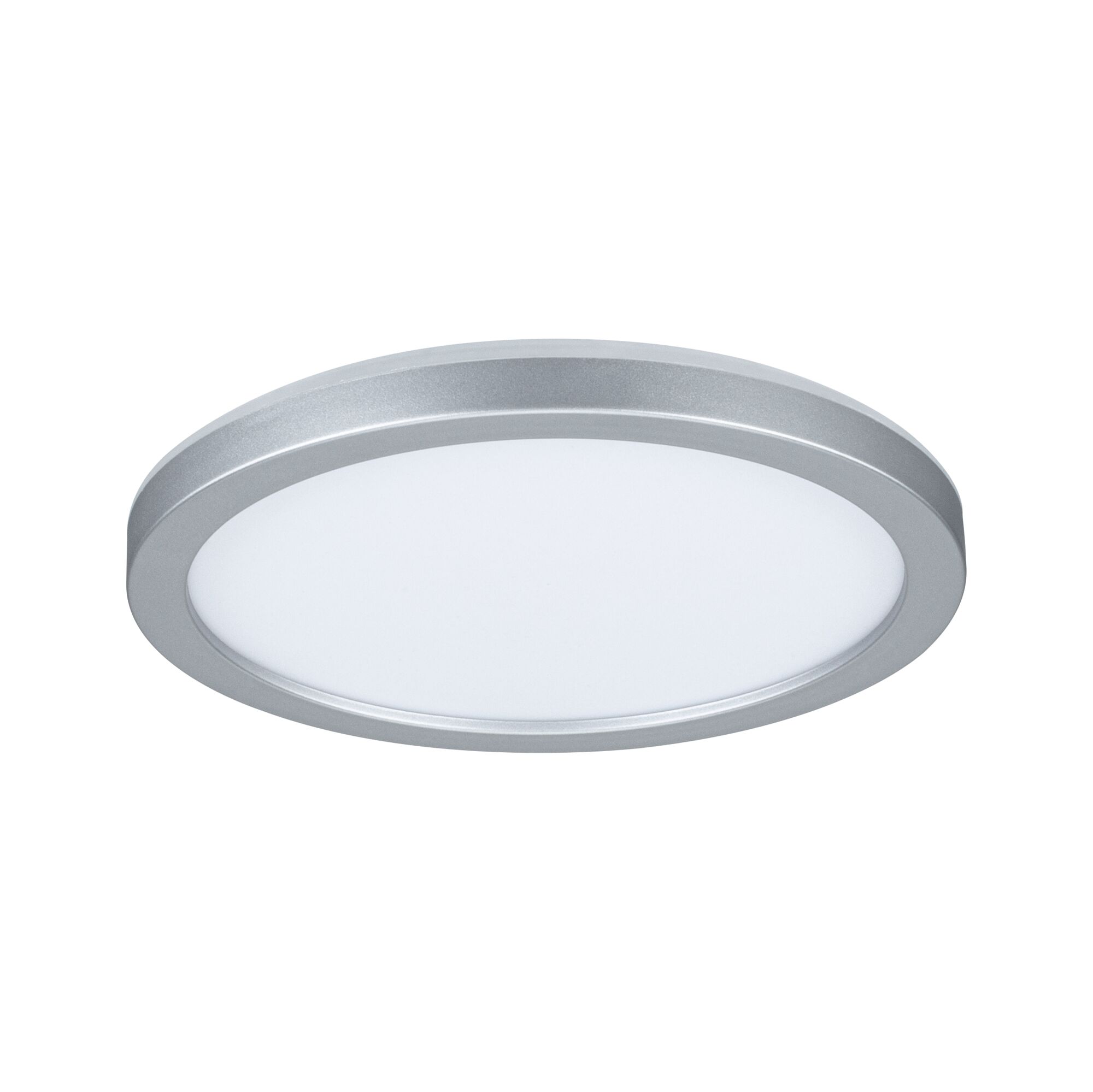 Plafonnier LED rond avec cadre en aluminium argenté et diffuseur blanc pour éclairage moderne