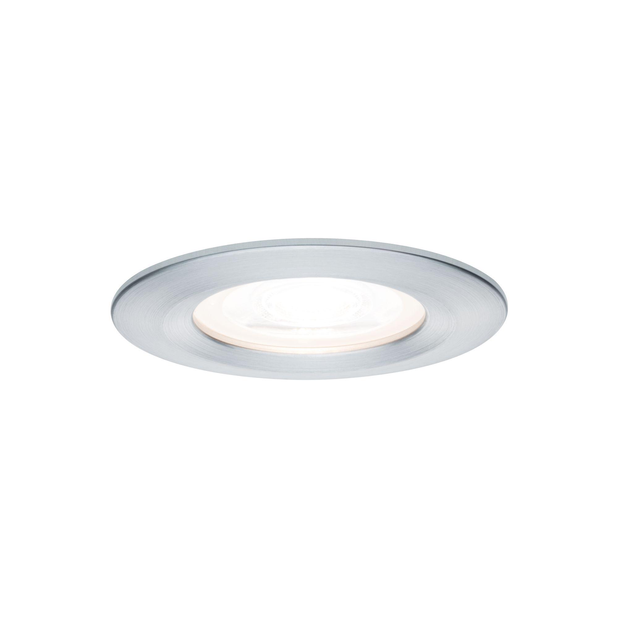 Round recessed LED light with brushed aluminum frame in silver for modern room lighting