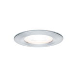 Round recessed LED light with brushed aluminum frame in silver for modern room lighting