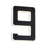Black solar LED house number 9 with white border for outdoor lighting and house number display