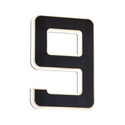 Black LED number 9 with solar panels and warm white light for outdoor lighting solutions
