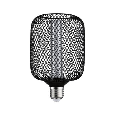 Modern LED bulb with black metal mesh and E27 base for decorative lighting