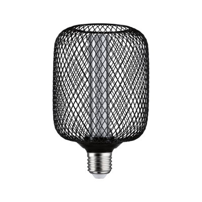 Moderne LED-Lampe mit schwarzem Metallgitter und E27-Fassung für dekorative Beleuchtung