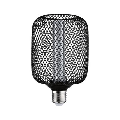 Modern LED bulb with black metal mesh and E27 base for decorative lighting