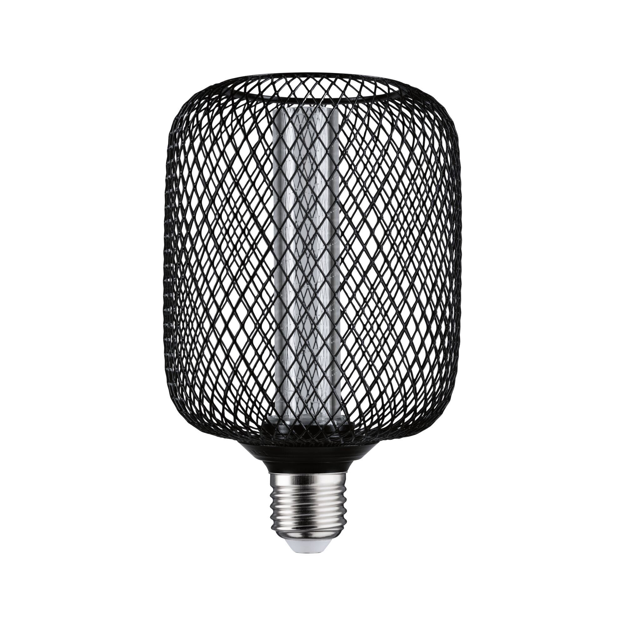 Modern LED bulb with black metal mesh and E27 base for decorative lighting