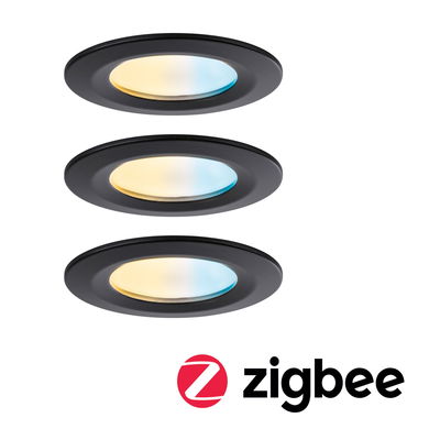 Three black LED recessed lights with warm and cool white light for smart Zigbee control