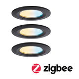 Trois spots LED encastrés noirs avec lumière blanc chaud et froid pour commande Zigbee intelligente