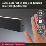 Zwarte LED-lamp met nabijheidssensor en geheugenfunctie voor traploos dimmen