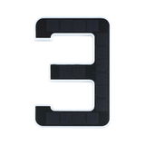 Black solar cells shaped as number 3 with white frame, energy-saving LED lighting element