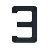 Black solar cells shaped as number 3 with white frame, energy-saving LED lighting element