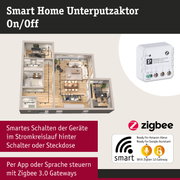 Weißer Smart Home Unterputzaktor mit Zigbee 3.0 für smartes Schalten von Geräten im Stromkreis