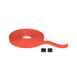 Red textile tape with two black end caps, ideal for cable management and organization.