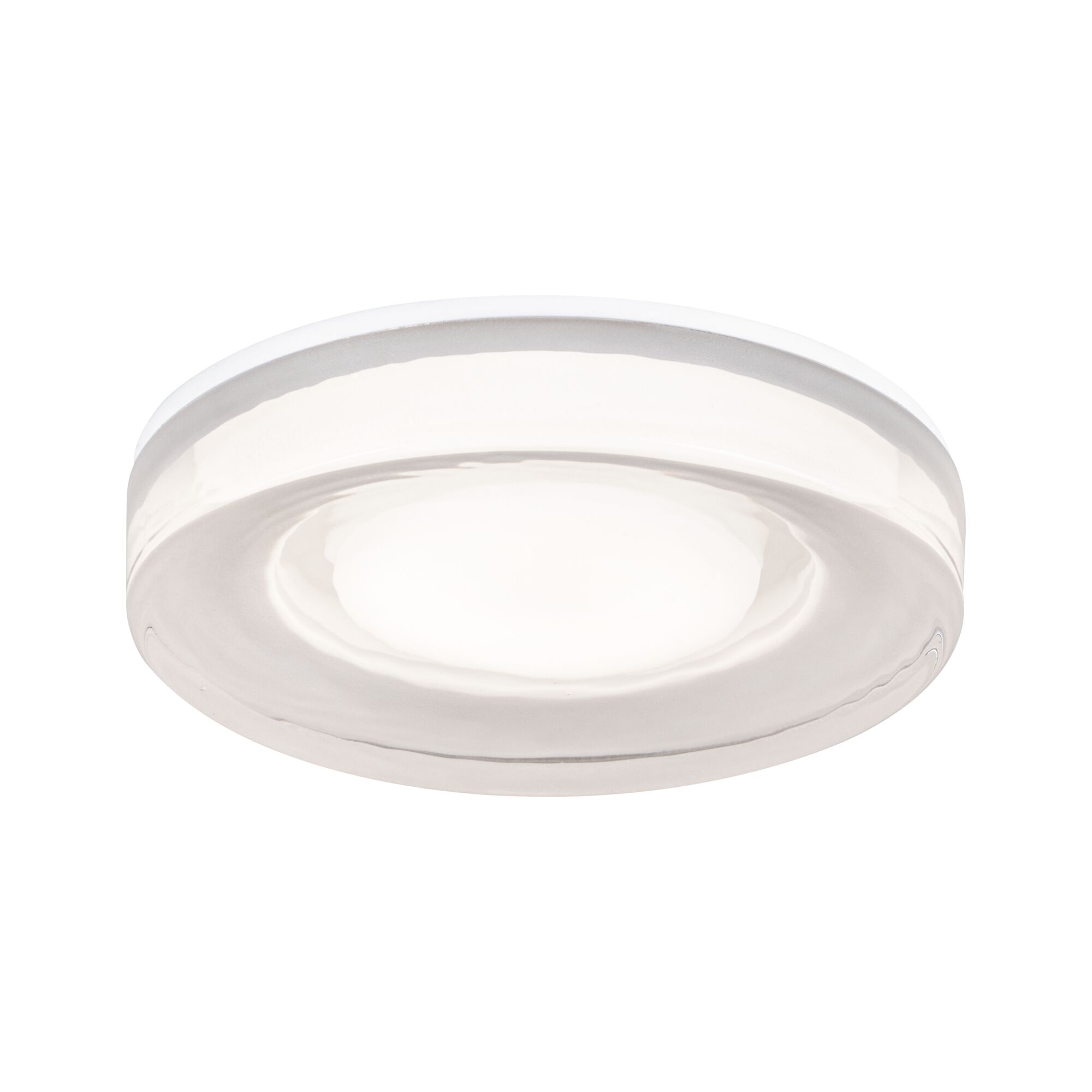 Ronde LED-plafondlamp van wit glas met energiezuinige verlichting voor woonruimtes.