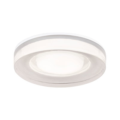 Round white glass LED ceiling light with energy-saving illumination for living spaces.