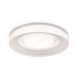 Round white glass LED ceiling light with energy-saving illumination for living spaces.