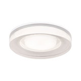 Round white glass LED ceiling light with energy-saving illumination for living spaces.
