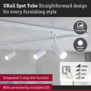 White URail Spot Tubo LED spotlight with integrated 3-step dim function for modern interiors