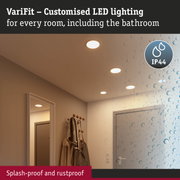 White VariFit recessed LED lights, splash-proof and rustproof, suitable for bathroom lighting
