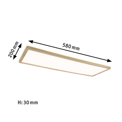 Rechteckige LED-Deckenleuchte mit Holzrahmen in Naturfarbe, Maße 580x200x30 mm, moderne Beleuchtung