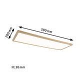 Plafonnier LED rectangulaire avec cadre en bois naturel, dimensions 580x200x30 mm, éclairage moderne
