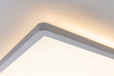 Square ceiling light with grey aluminium frame and warm white LED for modern interior lighting