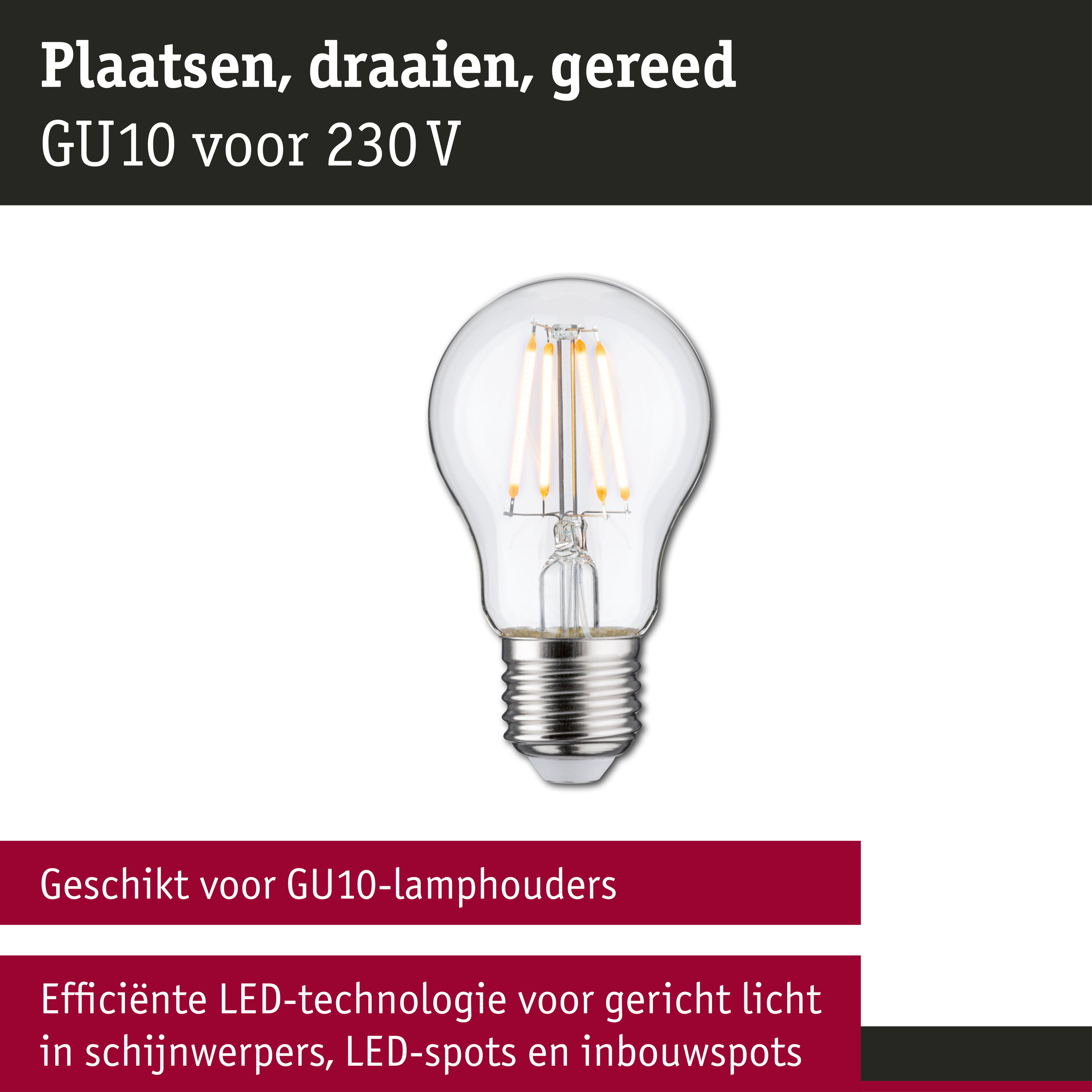 Filament 230 V LED-gloeilamp E27 insectvriendelijk 420lm 4,3W 2200K Helder