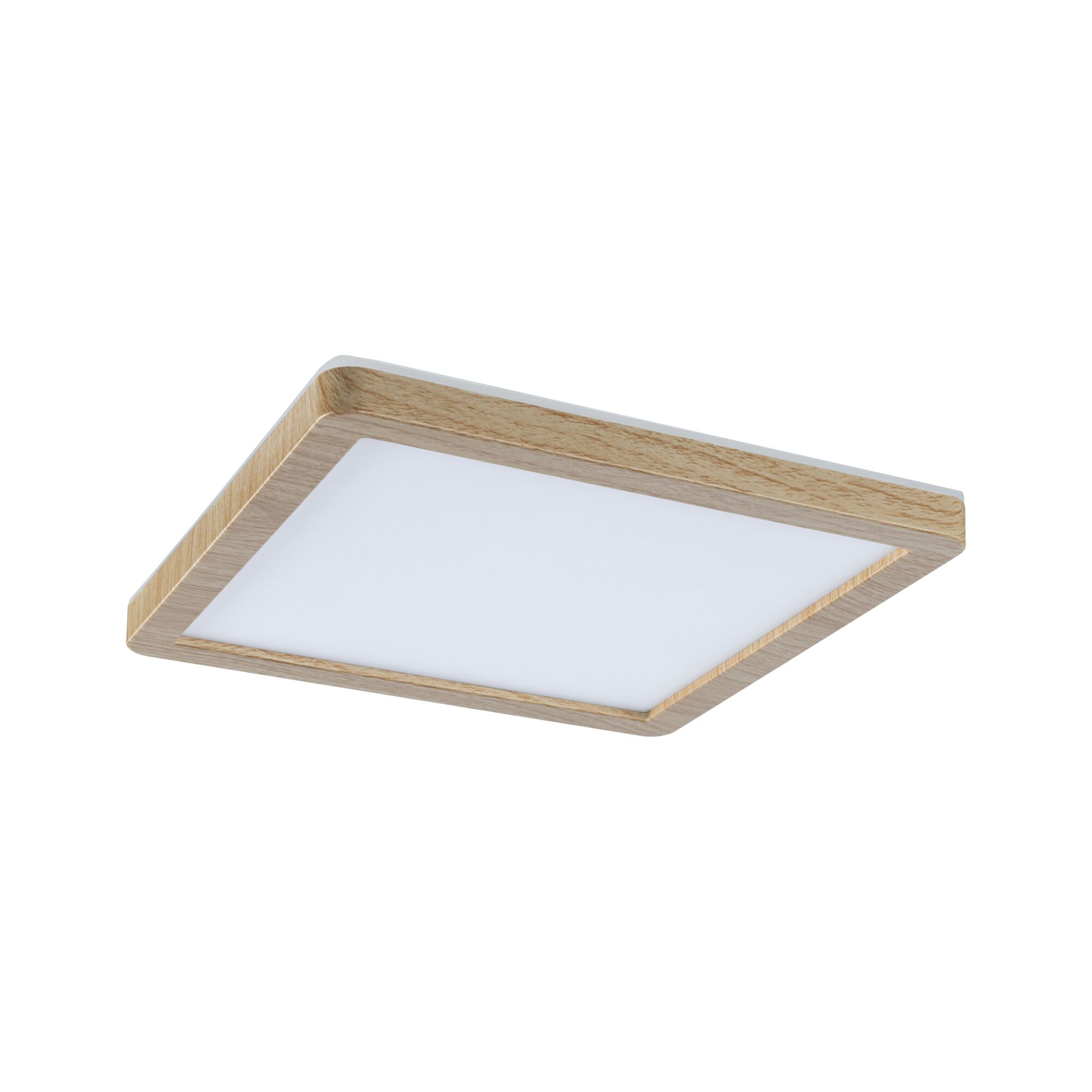 Plafonnier carré avec cadre en bois et diffuseur blanc pour un éclairage moderne
