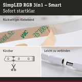 SimplLED RGB 3in1 LED-Lichtband mit rückseitigem Klebeband, zuschneidbar und leicht verbindbar