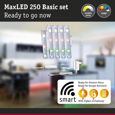 MaxLED 250 Basic set with RGBW LED strips and Zigbee 3.0 gateway for smart home lighting