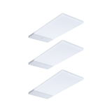 Three white rectangular LED ceiling lights with silver end caps for modern interior lighting solutions