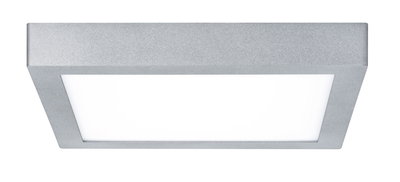 Quadratische Deckenleuchte aus silbernem Aluminium mit weißem Diffusor für modernes Raumlicht