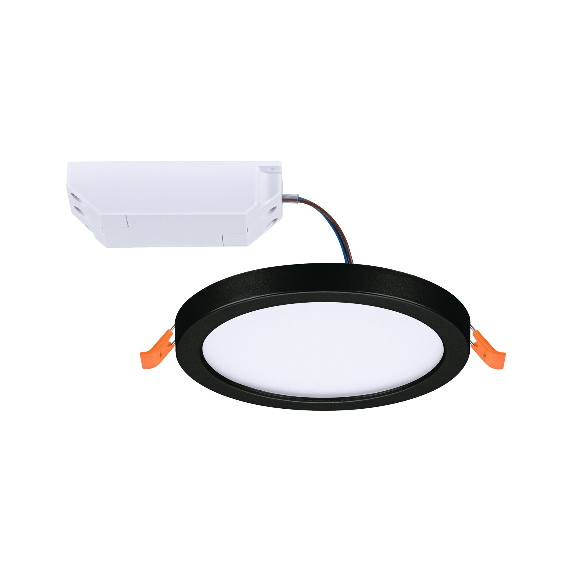 Rundes LED-Einbaupanel mit schwarzem Aluminiumrahmen und weißem Diffusor für moderne Raumbeleuchtung