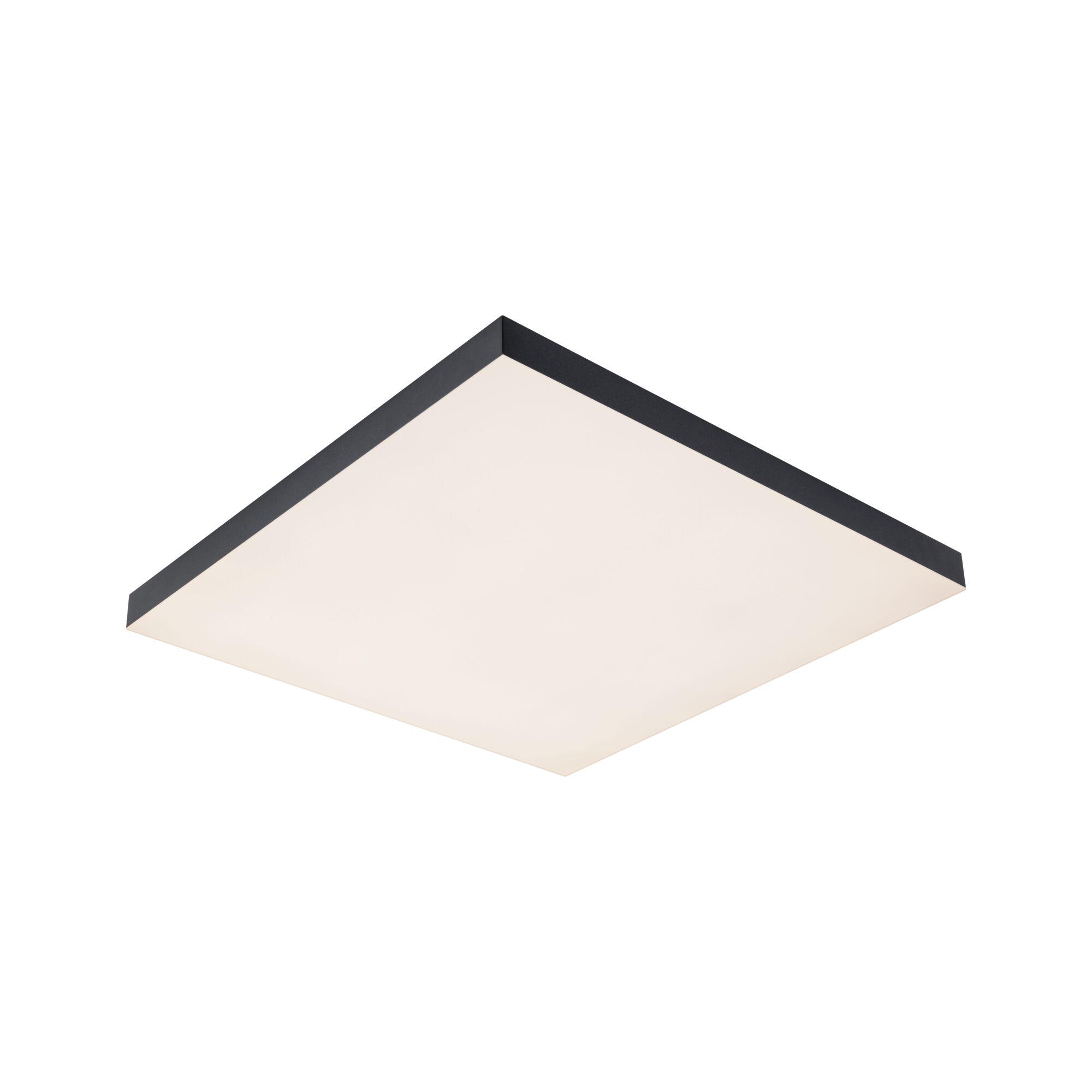 Square ceiling light with black metal frame and white diffuser for modern room lighting