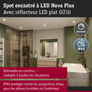 Spot encastré LED Nova Plus avec réflecteur LED plat GU10, dimmable et IP65 pour pièces humides