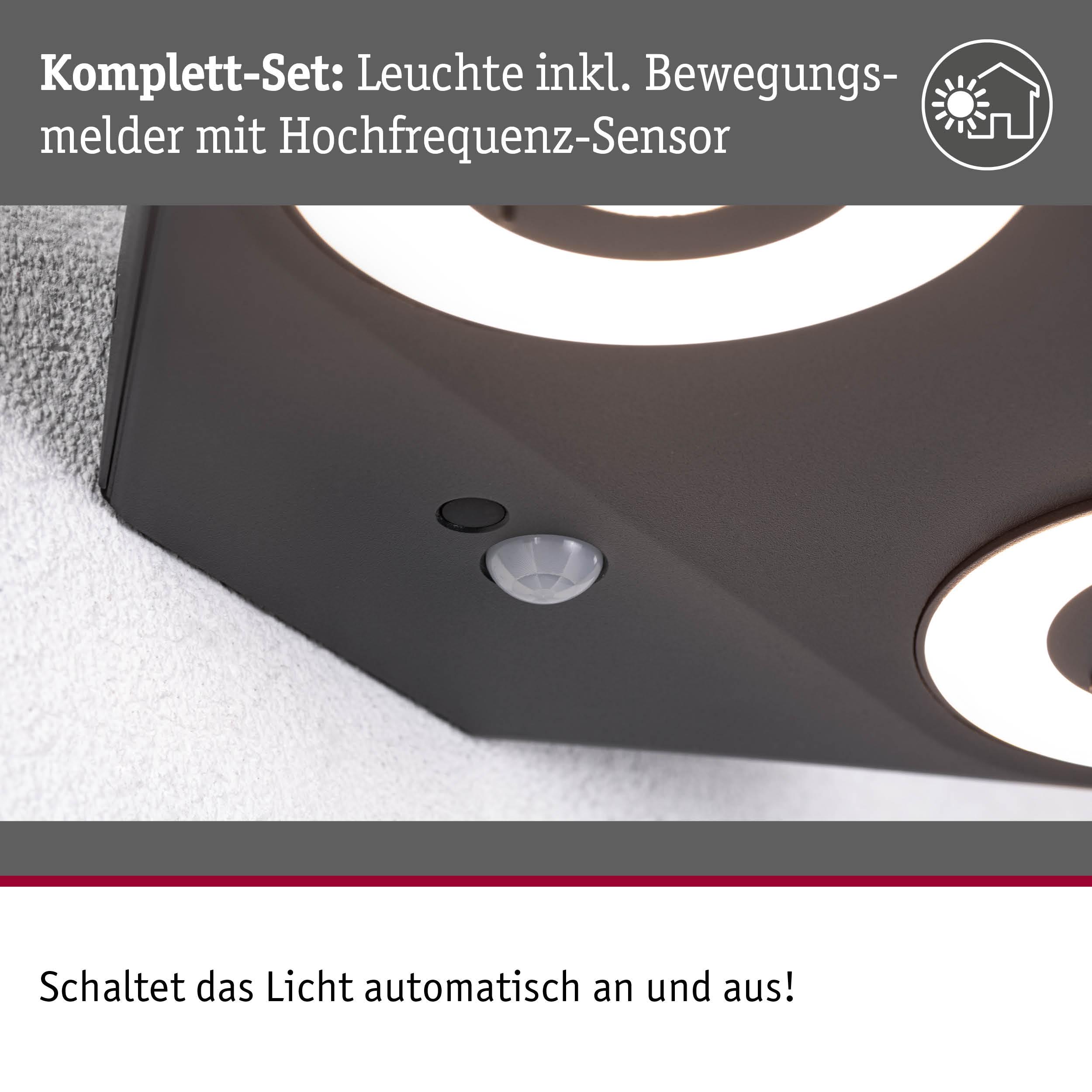 Schwarze Deckenleuchte mit Bewegungsmelder und Hochfrequenz-Sensor für automatisches Lichtschalten