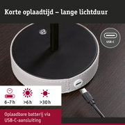 Oplader met USB-C aansluiting en witte leren bekleding voor snelle oplaadtijd en lange lichtduur