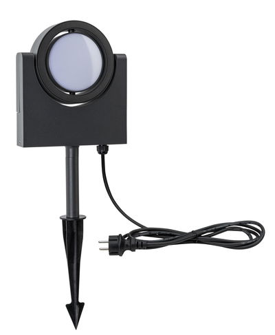 Black LED garden light with ground spike and cable for outdoor lighting and garden decoration